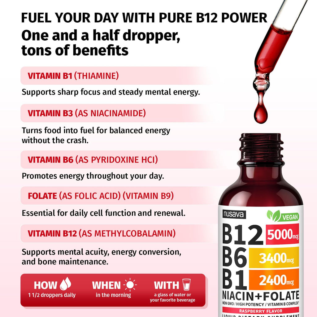 (2 Pack) Vitamin B12 and B6 Liquid Drops, B12 Sublingual Vitamin B Complex - B 12 Vitamin 5000mcg - B12 Methylcobalamin for Energy - FENGGESTORE20