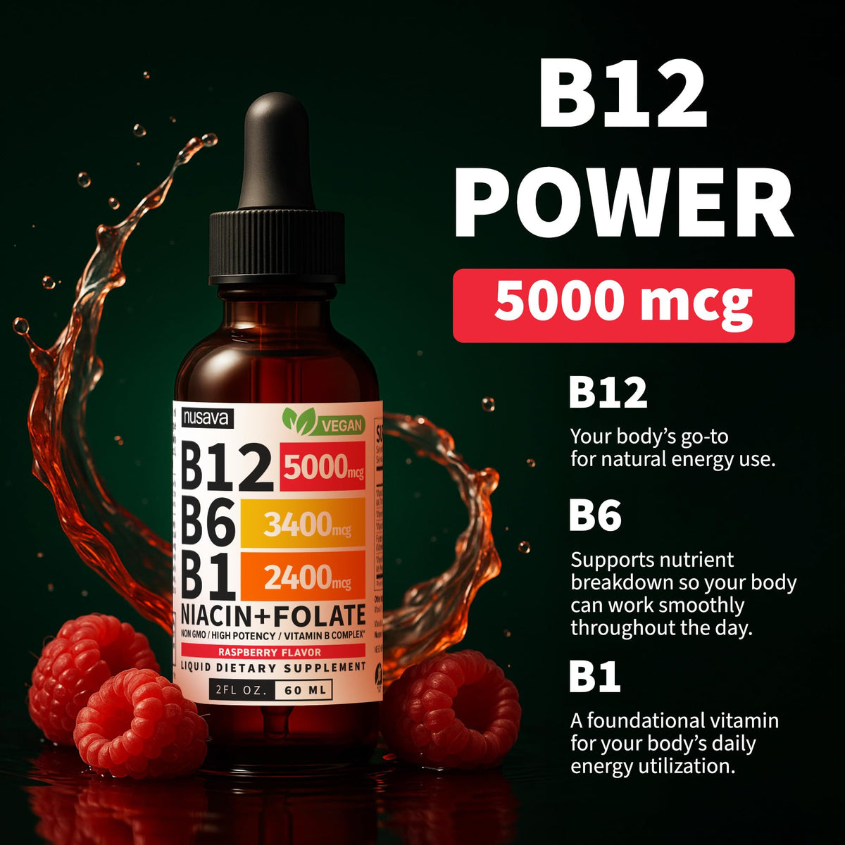 (2 Pack) Vitamin B12 and B6 Liquid Drops, B12 Sublingual Vitamin B Complex - B 12 Vitamin 5000mcg - B12 Methylcobalamin for Energy - FENGGESTORE20