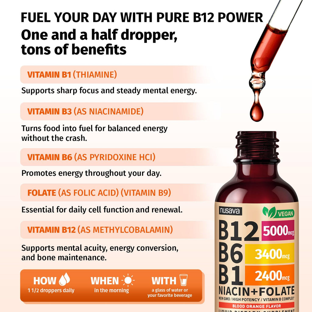(2 Pack) Vitamin B12 and B6 Liquid Drops, B12 Sublingual Vitamin B Complex - B 12 Vitamin 5000mcg - B12 Methylcobalamin for Energy - FENGGESTORE20
