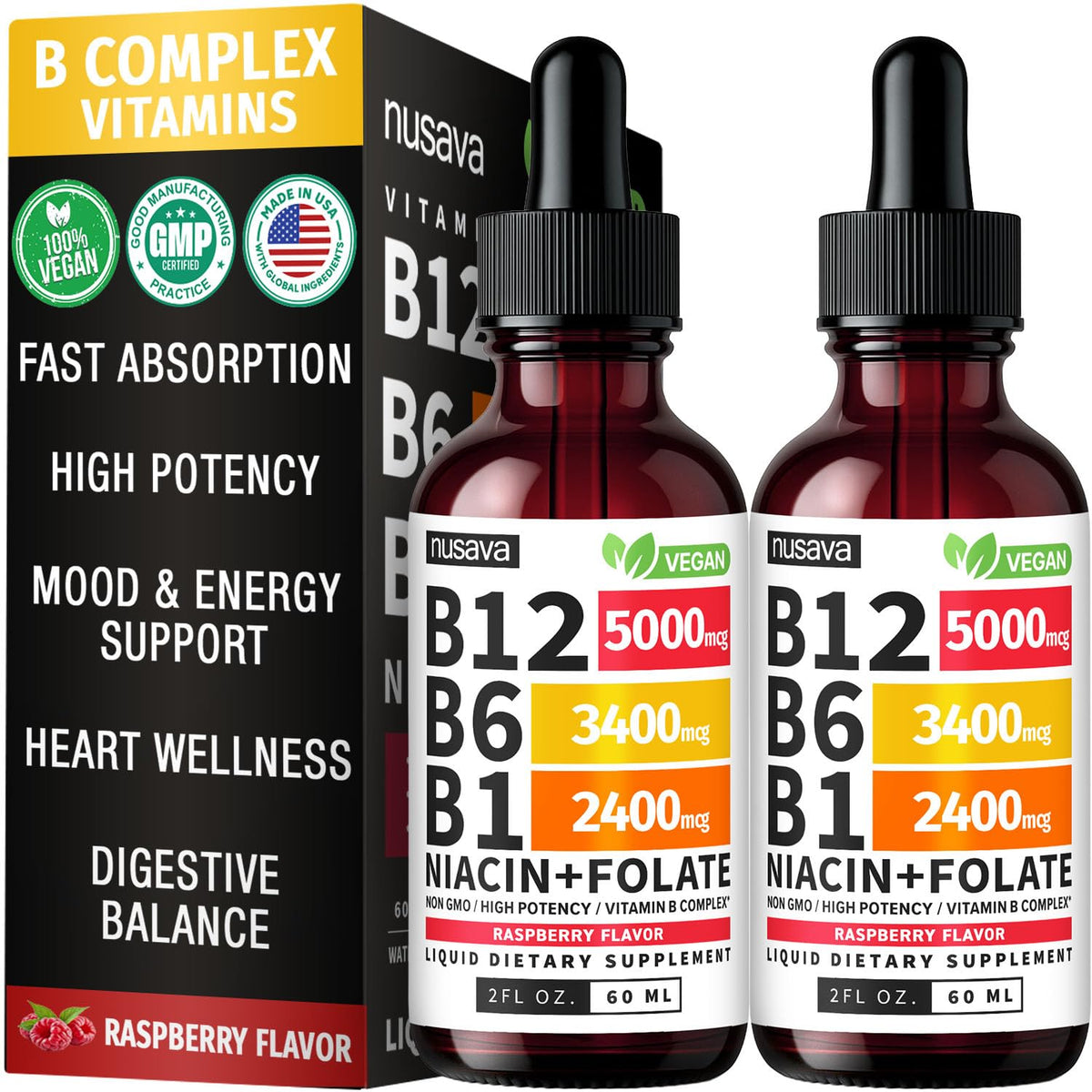 (2 Pack) Vitamin B12 and B6 Liquid Drops, B12 Sublingual Vitamin B Complex - B 12 Vitamin 5000mcg - B12 Methylcobalamin for Energy - FENGGESTORE20
