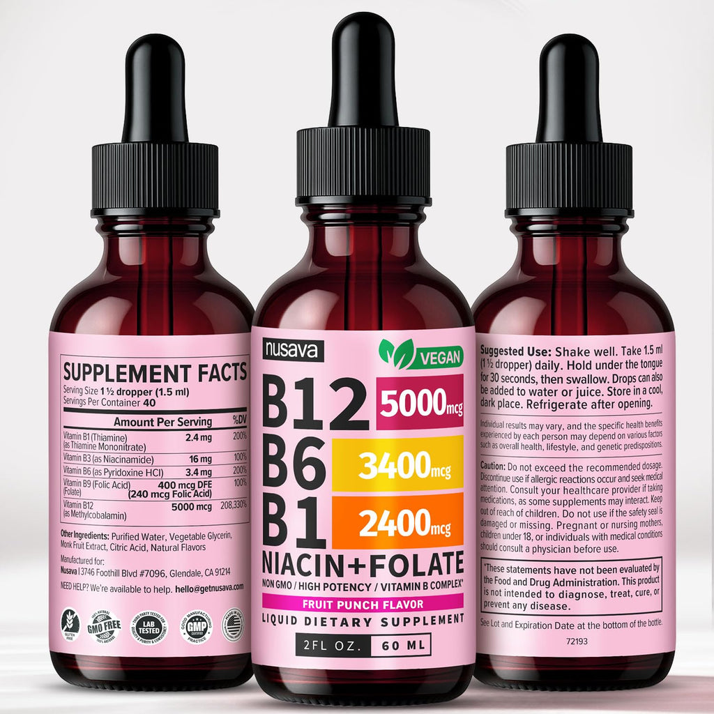 (2 Pack) Vitamin B12 and B6 Liquid Drops, B12 Sublingual Vitamin B Complex - B 12 Vitamin 5000mcg - B12 Methylcobalamin for Energy, Brain, and Heart Support - FENGGESTORE20