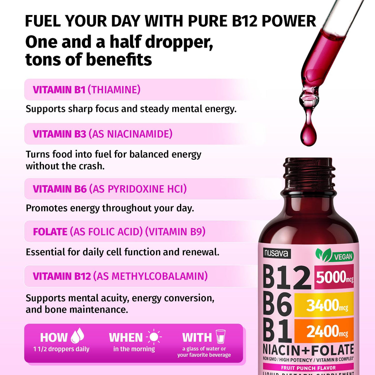 (2 Pack) Vitamin B12 and B6 Liquid Drops, B12 Sublingual Vitamin B Complex - B 12 Vitamin 5000mcg - B12 Methylcobalamin for Energy, Brain, and Heart Support - FENGGESTORE20