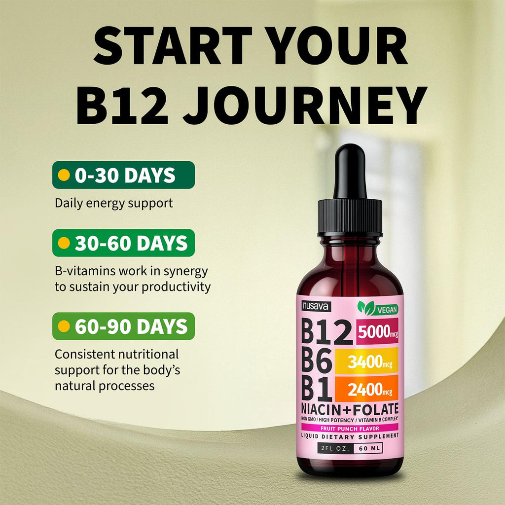 (2 Pack) Vitamin B12 and B6 Liquid Drops, B12 Sublingual Vitamin B Complex - B 12 Vitamin 5000mcg - B12 Methylcobalamin for Energy, Brain, and Heart Support - FENGGESTORE20