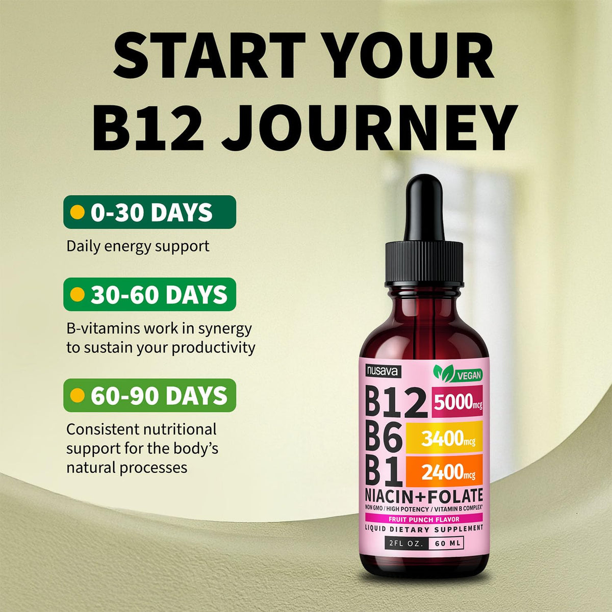 (2 Pack) Vitamin B12 and B6 Liquid Drops, B12 Sublingual Vitamin B Complex - B 12 Vitamin 5000mcg - B12 Methylcobalamin for Energy, Brain, and Heart Support - FENGGESTORE20
