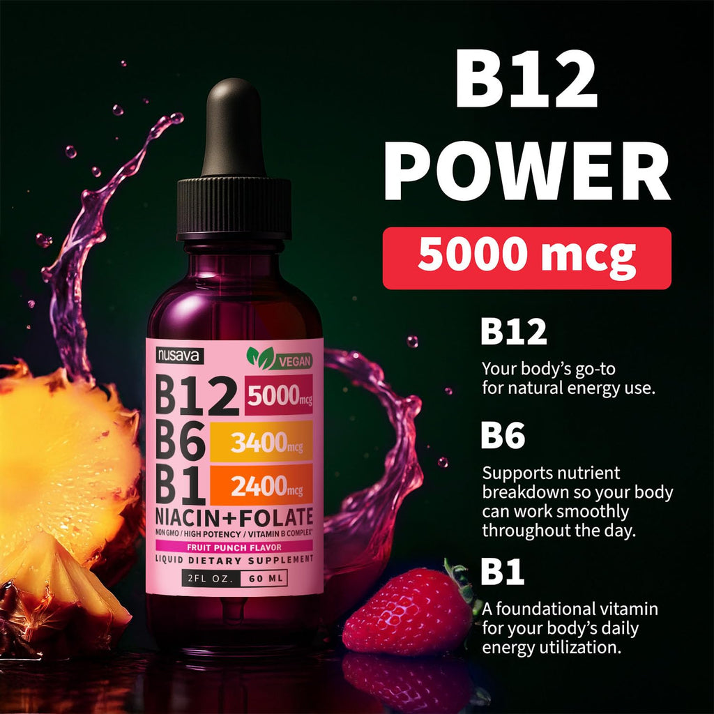 (2 Pack) Vitamin B12 and B6 Liquid Drops, B12 Sublingual Vitamin B Complex - B 12 Vitamin 5000mcg - B12 Methylcobalamin for Energy, Brain, and Heart Support - FENGGESTORE20