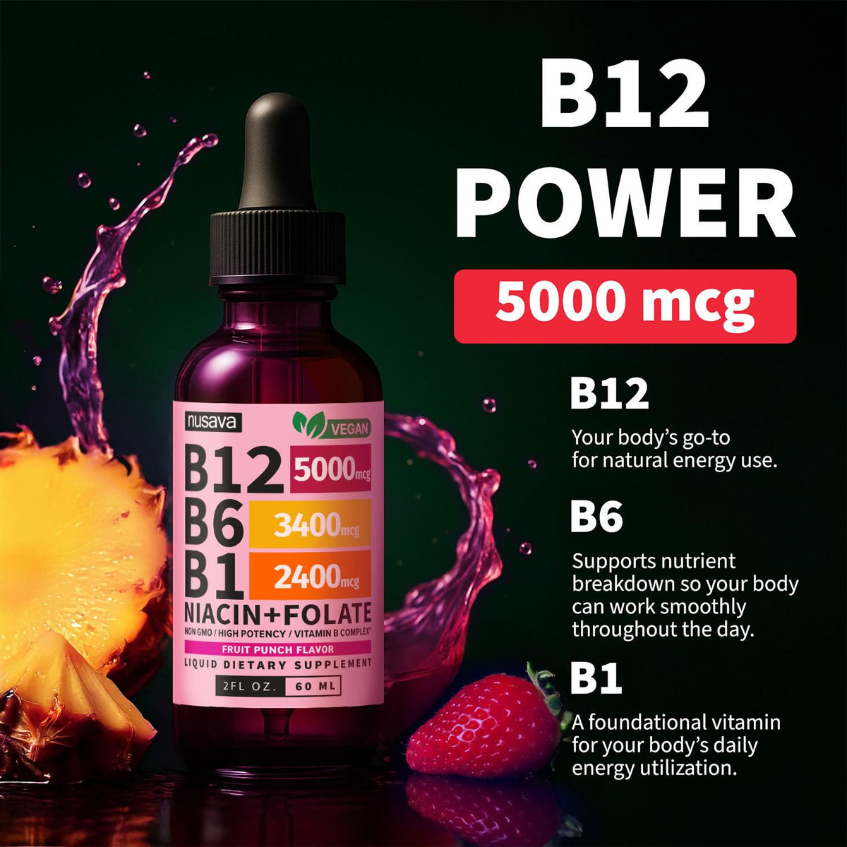 (2 Pack) Vitamin B12 and B6 Liquid Drops, B12 Sublingual Vitamin B Complex - B 12 Vitamin 5000mcg - B12 Methylcobalamin for Energy, Brain, and Heart Support - FENGGESTORE20