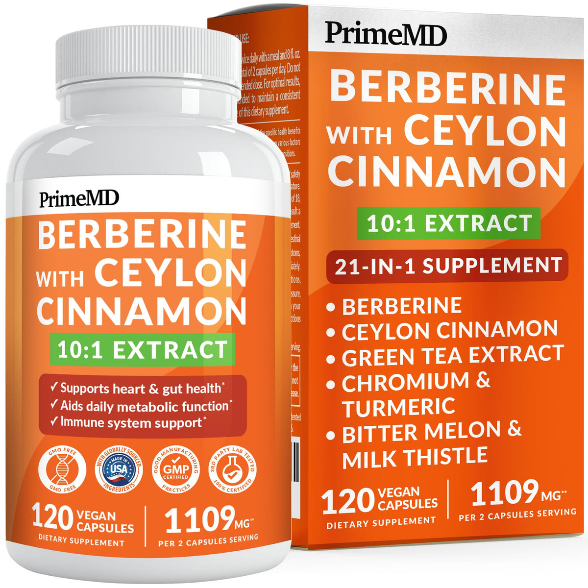 21-in-1 Berberine Supplement with Ceylon Cinnamon Capsules - Dihydroberberine with Chromium, Bitter Melon & Green Tea Extract - Berberine with Ceylon Cinnamon - FENGGESTORE20
