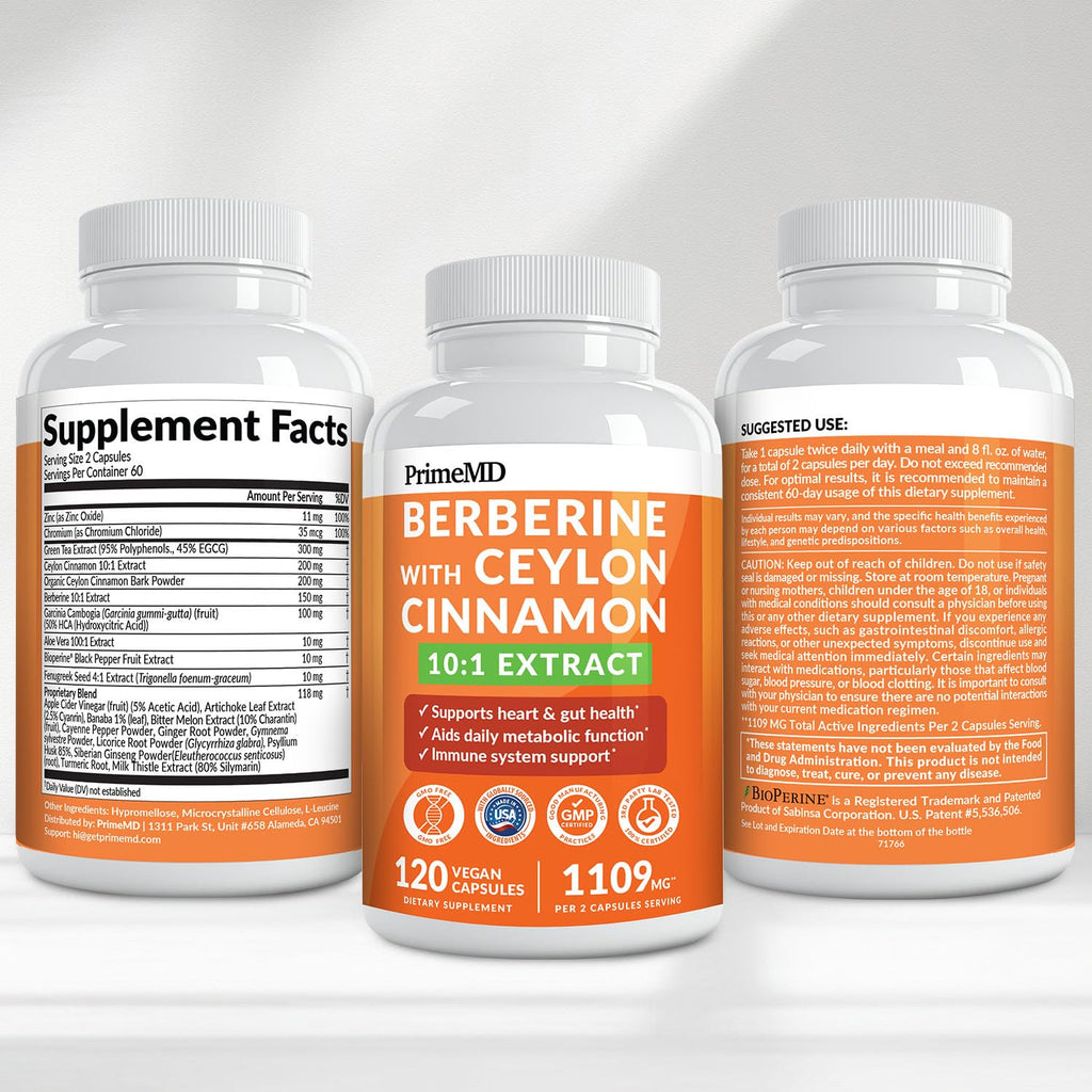 21-in-1 Berberine Supplement with Ceylon Cinnamon Capsules - Dihydroberberine with Chromium, Bitter Melon & Green Tea Extract - Berberine with Ceylon Cinnamon - FENGGESTORE20