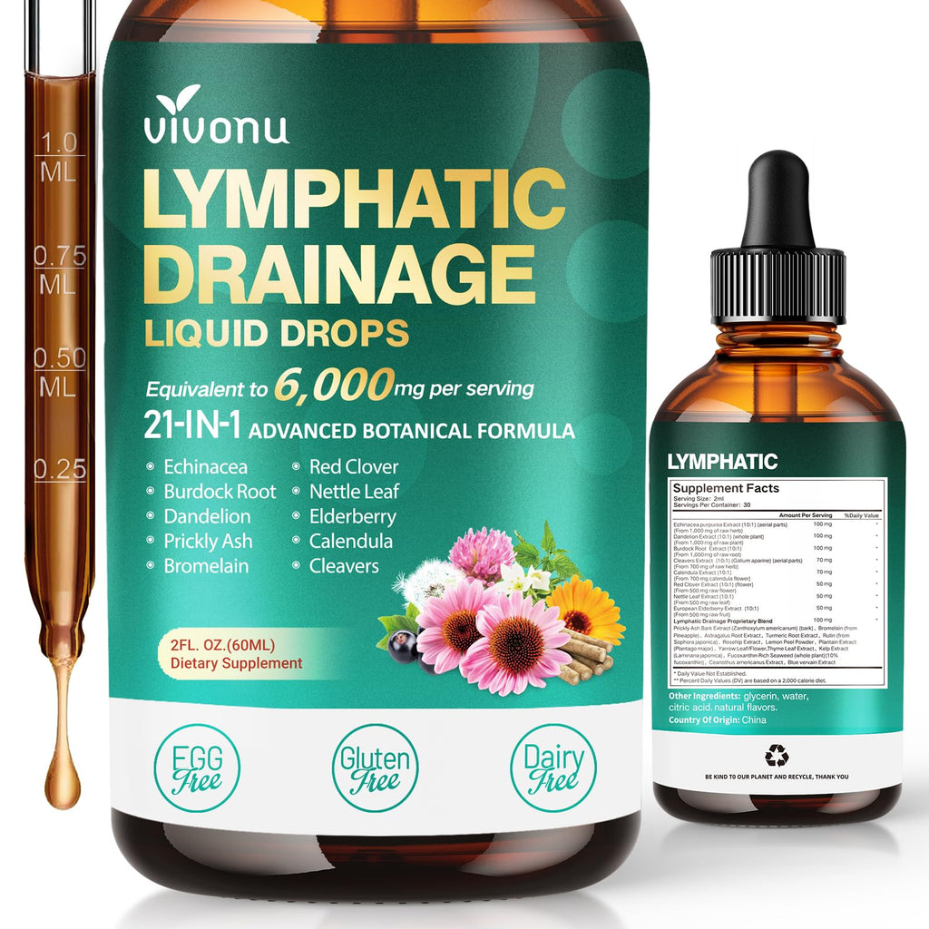 21-in-1 Lymphatic Drainage Drops for Liposomal, Immune & Lymph System Support Supplement for Women & Men with Echinacea, Dandelion, Burdock, Bromelain, Calendula, Turmeric & More, 2 FL OZ - FENGGESTORE20