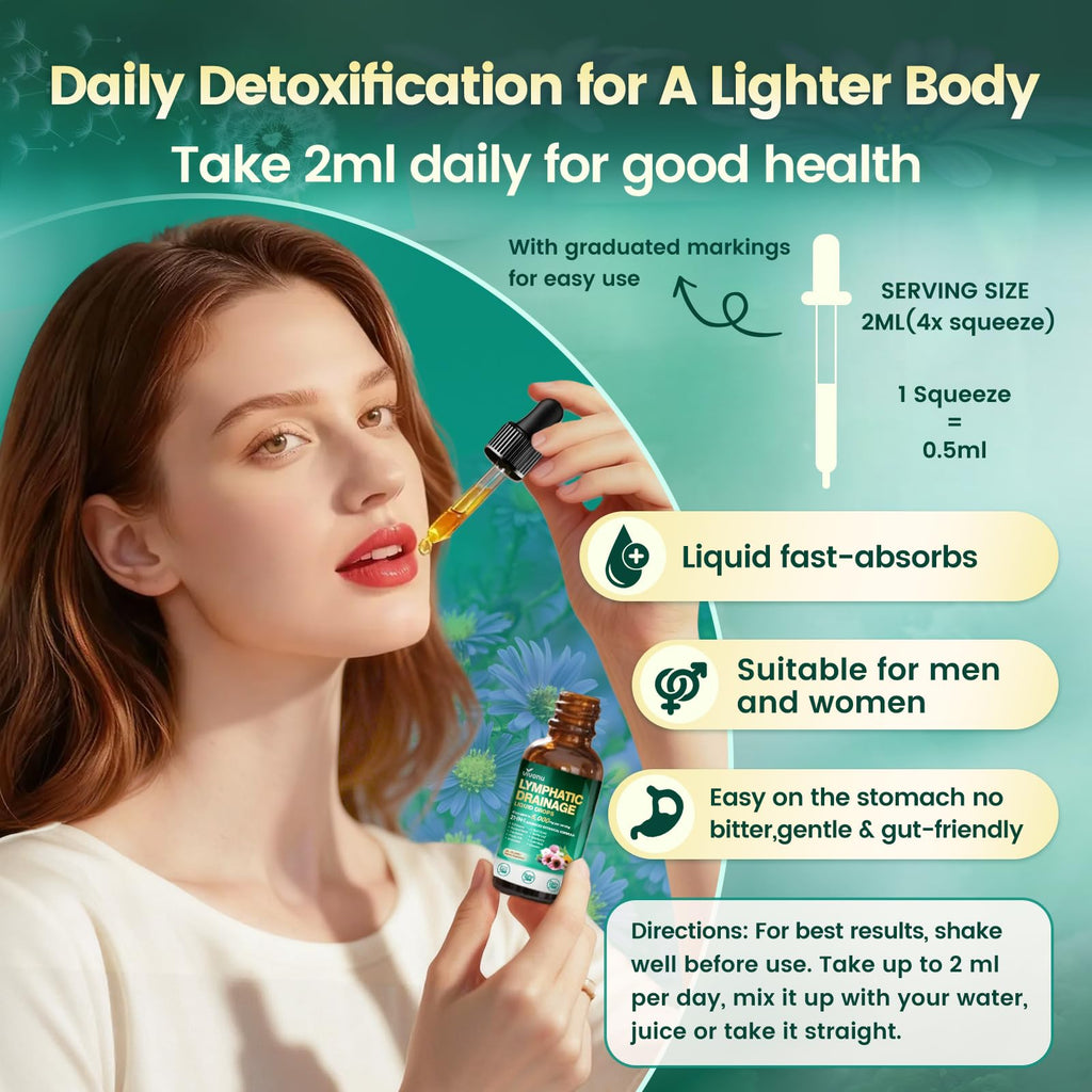 21-in-1 Lymphatic Drainage Drops for Liposomal, Immune & Lymph System Support Supplement for Women & Men with Echinacea, Dandelion, Burdock, Bromelain, Calendula, Turmeric & More, 2 FL OZ - FENGGESTORE20
