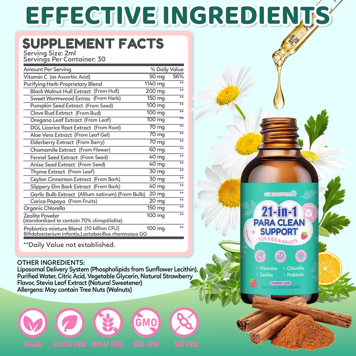21 in 1 Parasite Cleanse for Humans & Kids, Herbal Gut Cleanse Liquid Drops – Wormwood, Black Walnut, Zeolite, Chlorella,10B Probiotics & Clove, - FENGGESTORE20