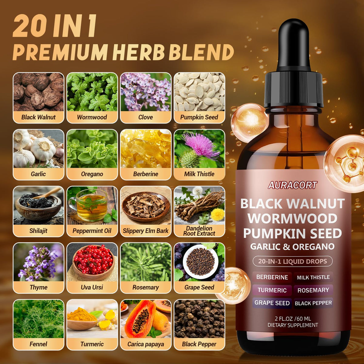 21-in-1 Wormwood Black Walnut Clove Parasite Cleanse,Pumpkin Seed, Garlic, Oregano, Berberine - Gentle Gut Cleanse & Digestive Health - Alcohol-Free, - FENGGESTORE20