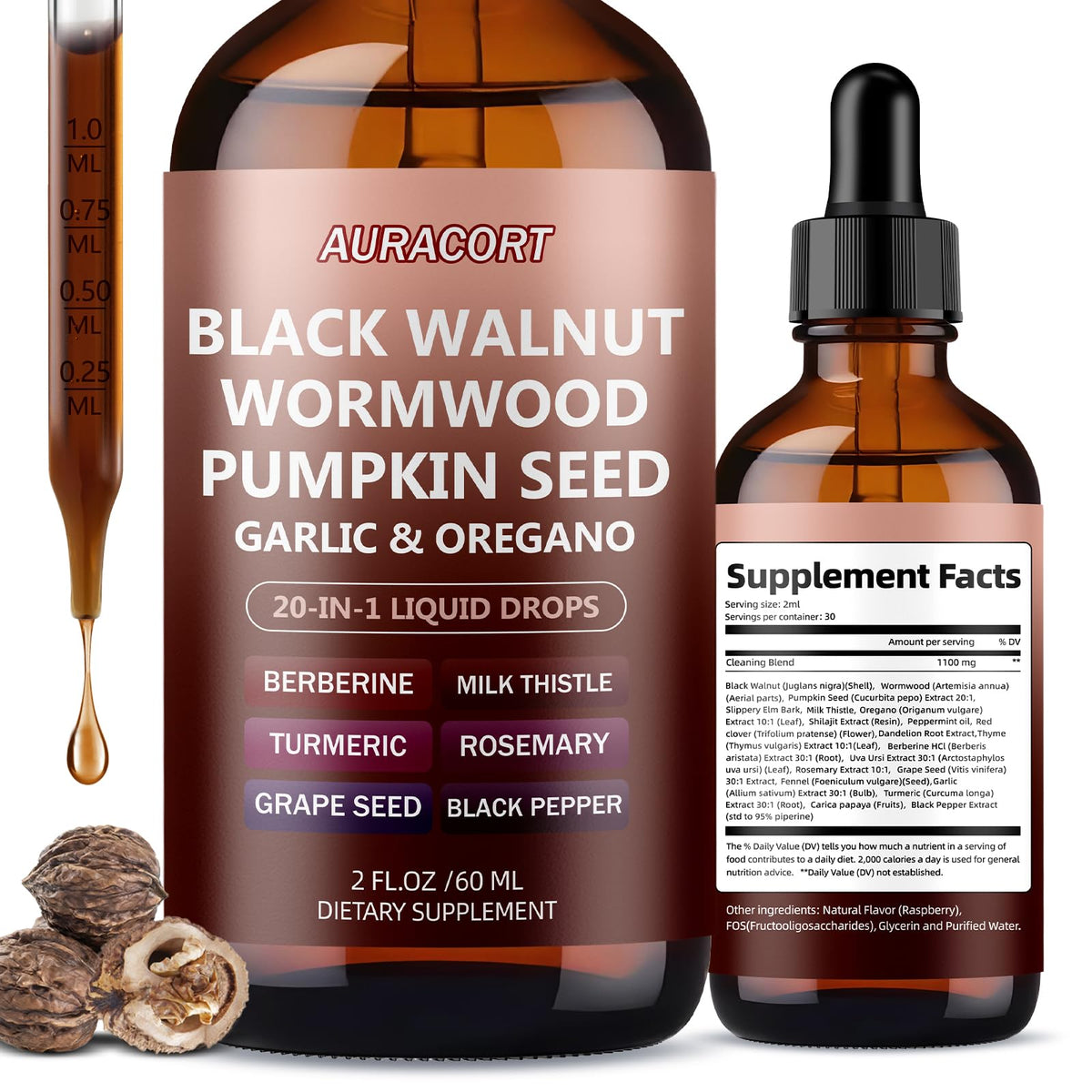 21-in-1 Wormwood Black Walnut Clove Parasite Cleanse,Pumpkin Seed, Garlic, Oregano, Berberine - Gentle Gut Cleanse & Digestive Health - Alcohol-Free, - FENGGESTORE20