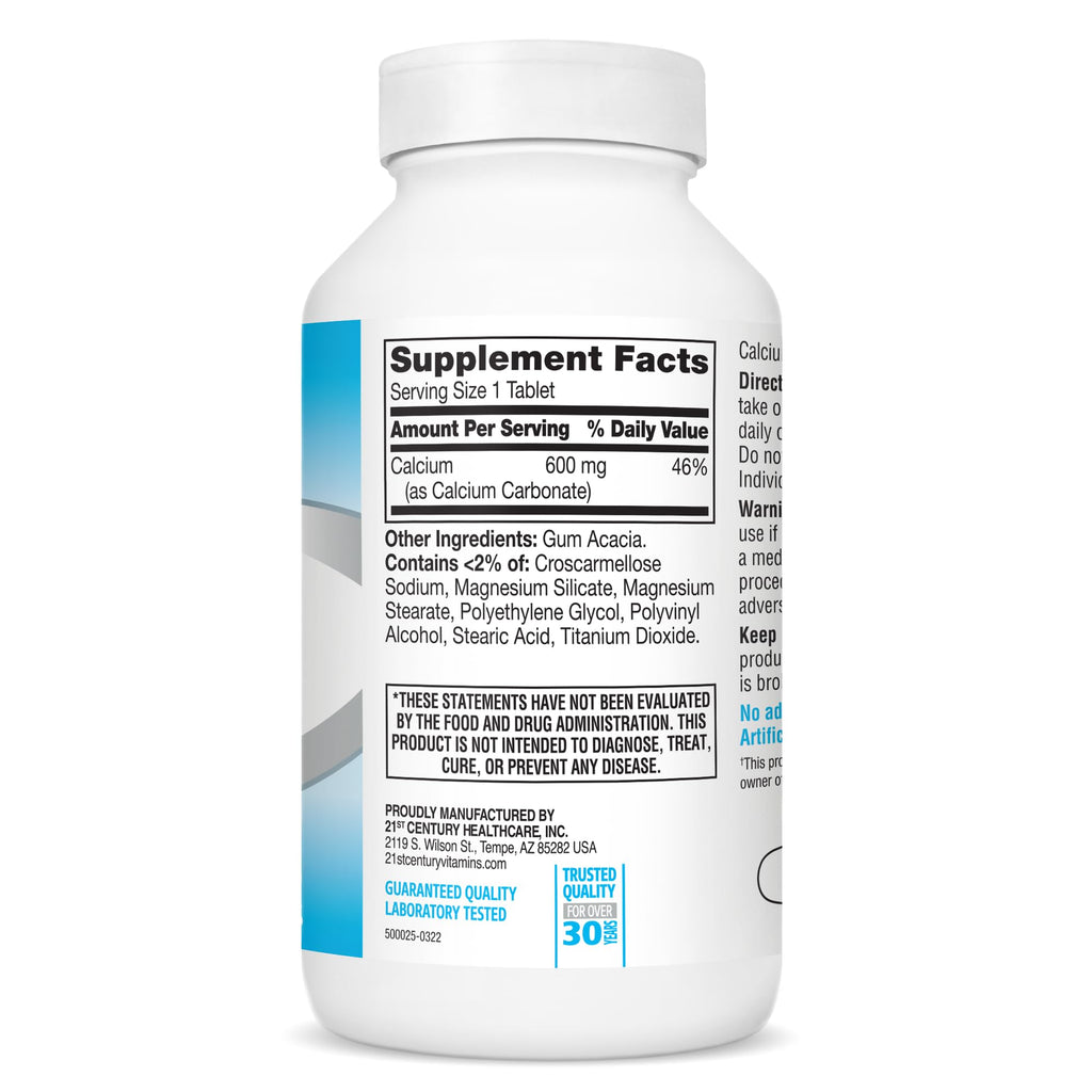 21st Century Calcium 600 mg Supplement (400 Tablets), Vegan-Friendly Bone Strength Calcium Supplement, Non-GMO & Gluten-Free Calcium Carbonate, - FENGGESTORE20
