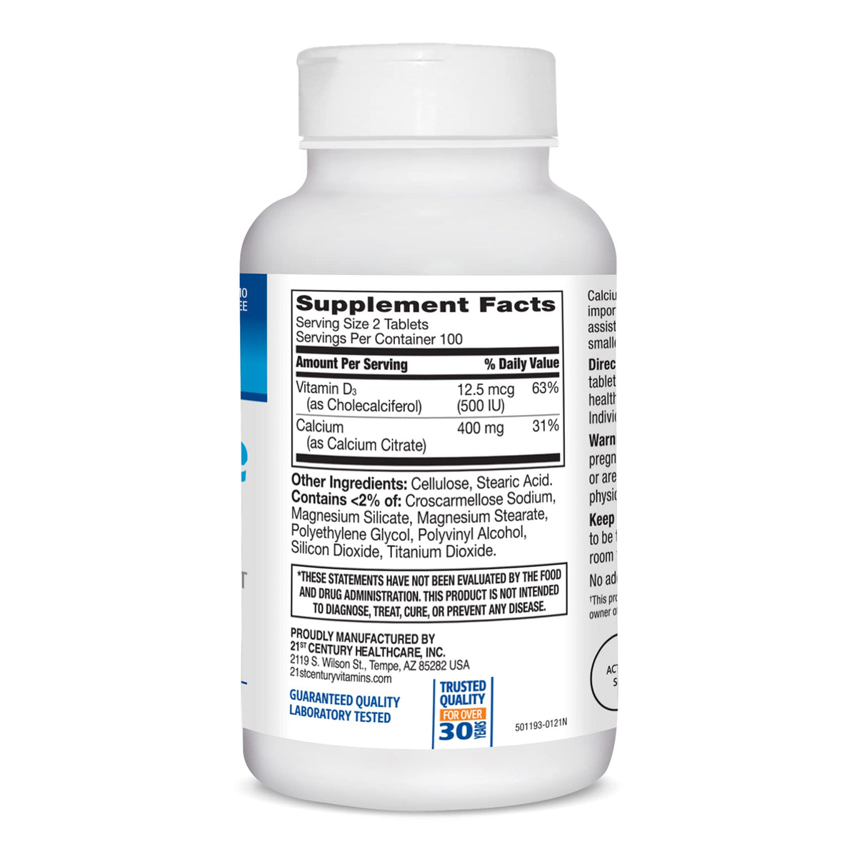 21st Century Calcium Citrate + D3 Petites Coated Tablets 200 ea - FENGGESTORE20