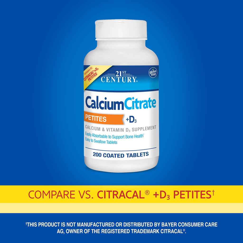 21st Century Calcium Citrate + D3 Petites Coated Tablets 200 ea - FENGGESTORE20