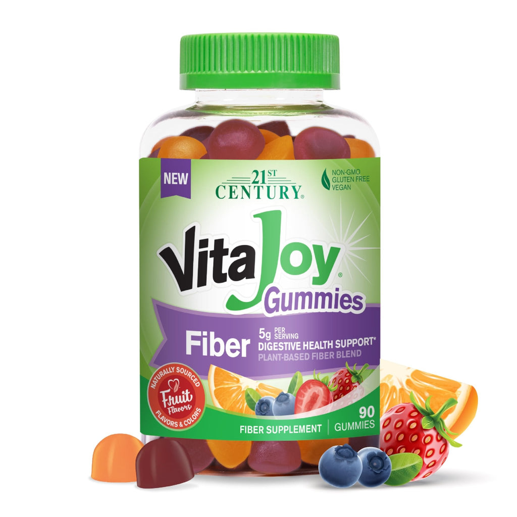 21st Century VitaJoy Fiber Gummies (Fruit Flavored, 90 Count), 5 g Fiber Per Serving for Digestive Support, Pectin-Based Prebiotic Gummies, Non-GMO, Vegan, Gluten Free, - FENGGESTORE20