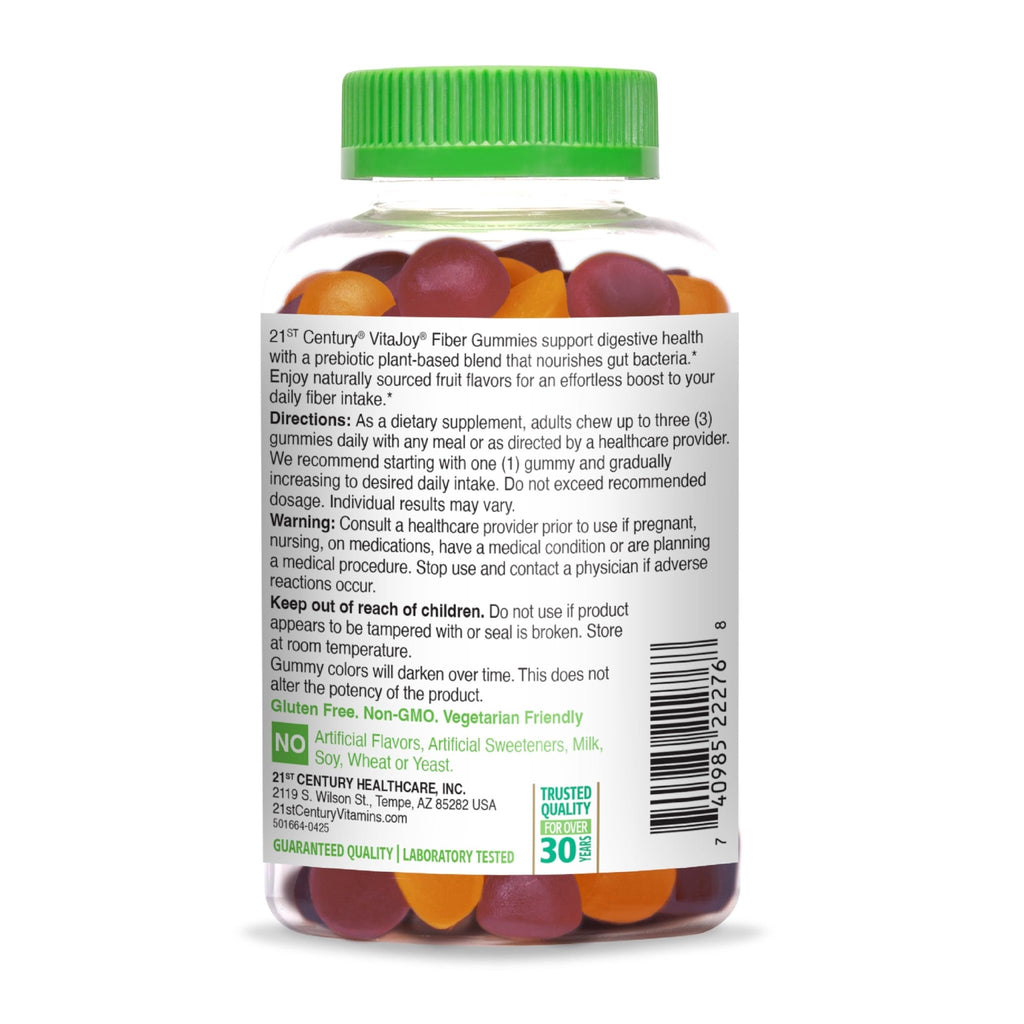 21st Century VitaJoy Fiber Gummies (Fruit Flavored, 90 Count), 5 g Fiber Per Serving for Digestive Support, Pectin-Based Prebiotic Gummies, Non-GMO, Vegan, Gluten Free, - FENGGESTORE20