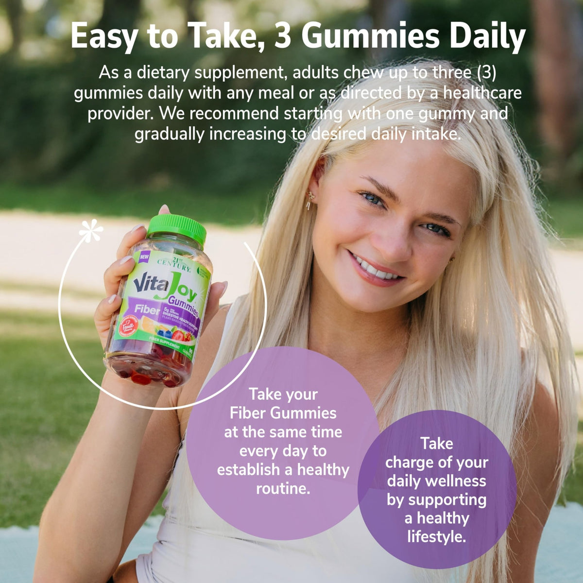 21st Century VitaJoy Fiber Gummies (Fruit Flavored, 90 Count), 5 g Fiber Per Serving for Digestive Support, Pectin-Based Prebiotic Gummies, Non-GMO, Vegan, Gluten Free, - FENGGESTORE20