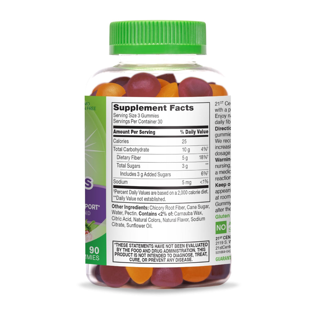 21st Century VitaJoy Fiber Gummies (Fruit Flavored, 90 Count), 5 g Fiber Per Serving for Digestive Support, Pectin-Based Prebiotic Gummies, Non-GMO, Vegan, Gluten Free, - FENGGESTORE20