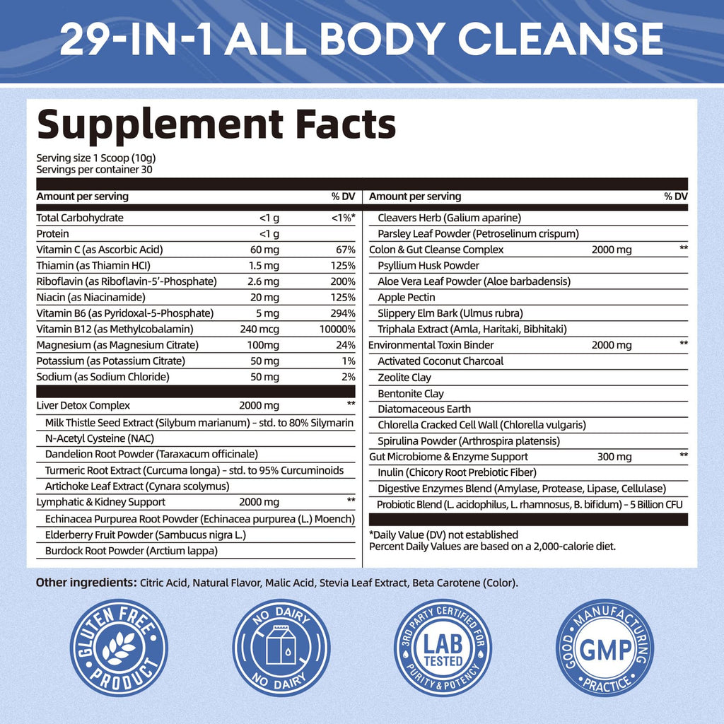 29-in-1 Full Spectrum Detox Powder | 5-Step Total-Body Reset for Liver, Lymphatic, Colon & Gut Support | Potent Earthy Taste - FENGGESTORE20