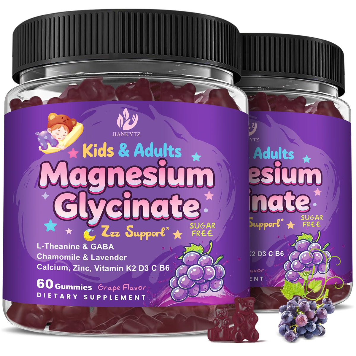 (2Pack) Sugar Free Magnesium Glycinate Gummies for Kids & Adults - Zzz Support, Relaxation & Cognition Support, 200/400mg Magnesium Gummies with L-Theanine, - FENGGESTORE20