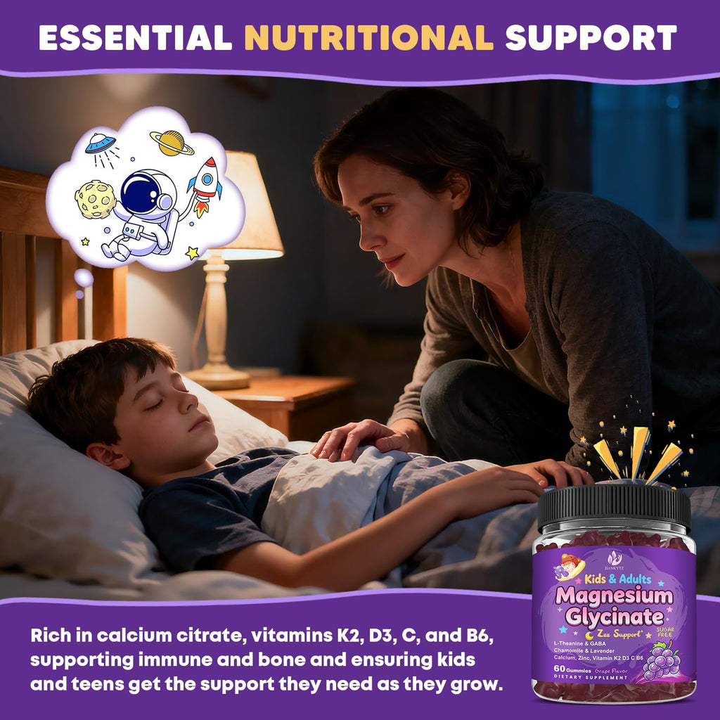 (2Pack) Sugar Free Magnesium Glycinate Gummies for Kids & Adults - Zzz Support, Relaxation & Cognition Support, 200/400mg Magnesium Gummies with L-Theanine, - FENGGESTORE20