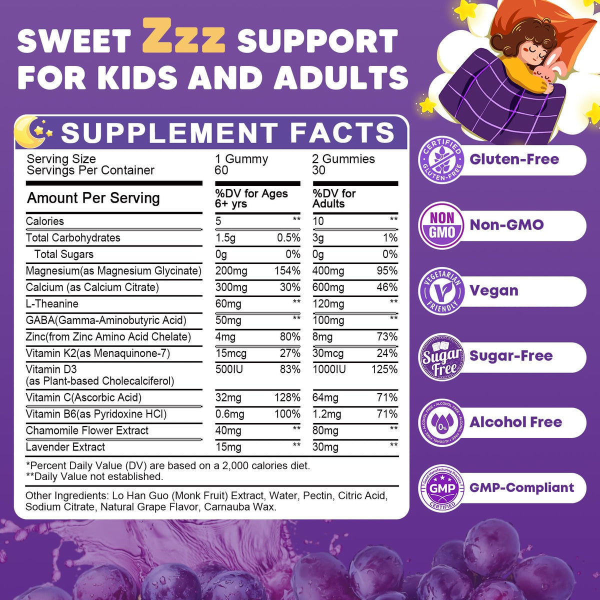 (2Pack) Sugar Free Magnesium Glycinate Gummies for Kids & Adults - Zzz Support, Relaxation & Cognition Support, 200/400mg Magnesium Gummies with L-Theanine, - FENGGESTORE20