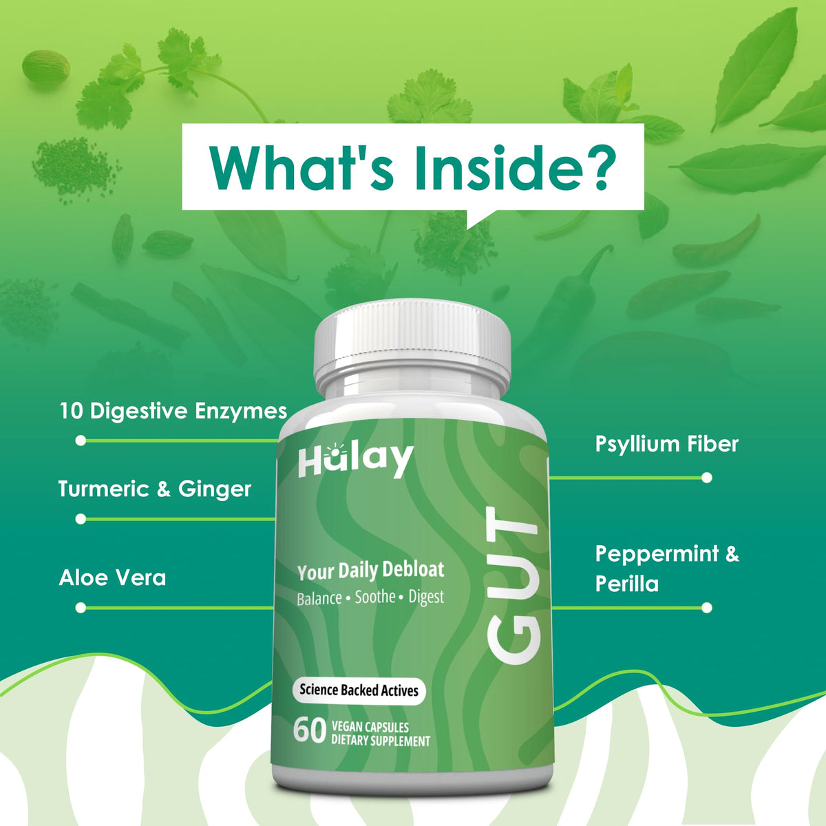3-in-1 Gut Health Supplement - Debloat Pills - Gas and Bloating - Lactase, Protease, Amylase and Lipase Digestive Enzymes - Peppermint, Turmeric and Psyllium Husk Capsules - FENGGESTORE20