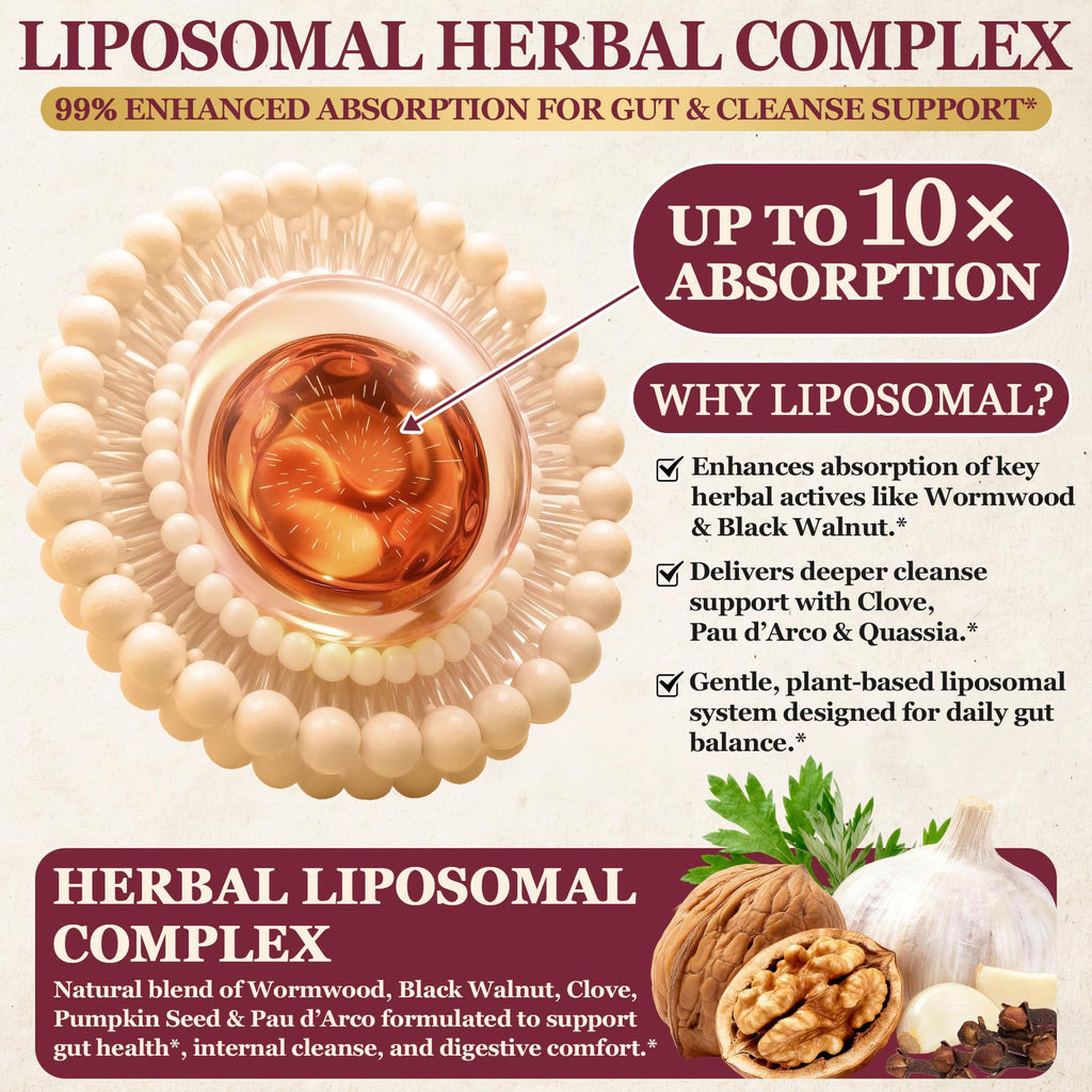 30-in-1 Liposomal Wormwood Black Walnut Clove Cleanse for Humans Capsules – Gut Cleanse & Digestive Support with Clove, Pumpkin Seed Oil, Garlic, Quassia Amara - FENGGESTORE20