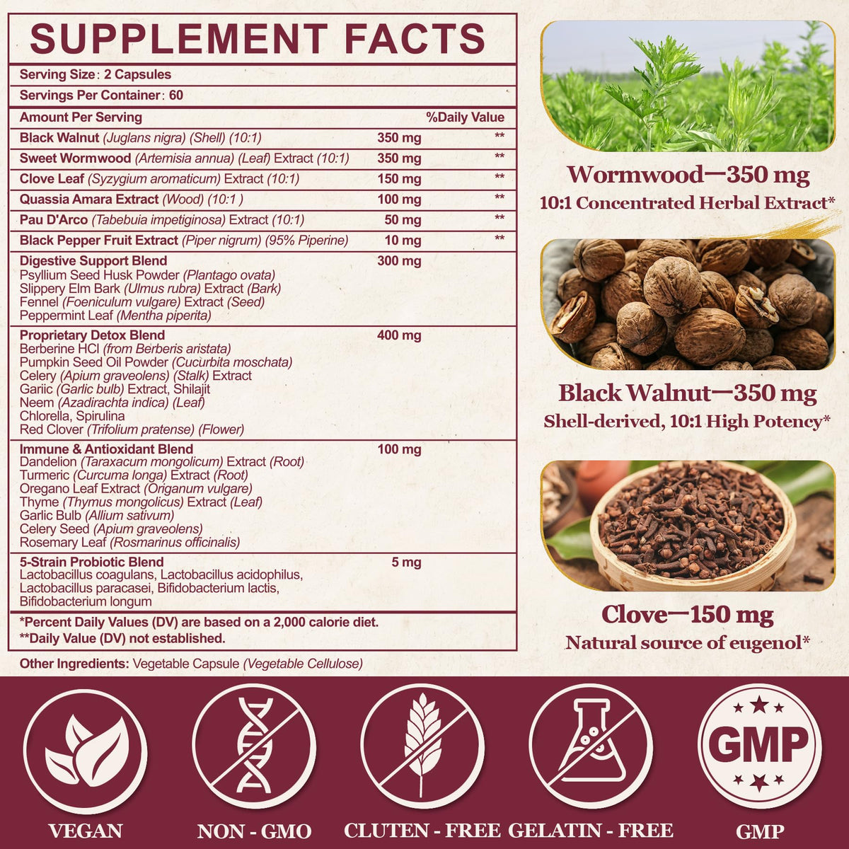 30-in-1 Liposomal Wormwood Black Walnut Clove Cleanse for Humans Capsules – Gut Cleanse & Digestive Support with Clove, Pumpkin Seed Oil, Garlic, Quassia Amara - FENGGESTORE20