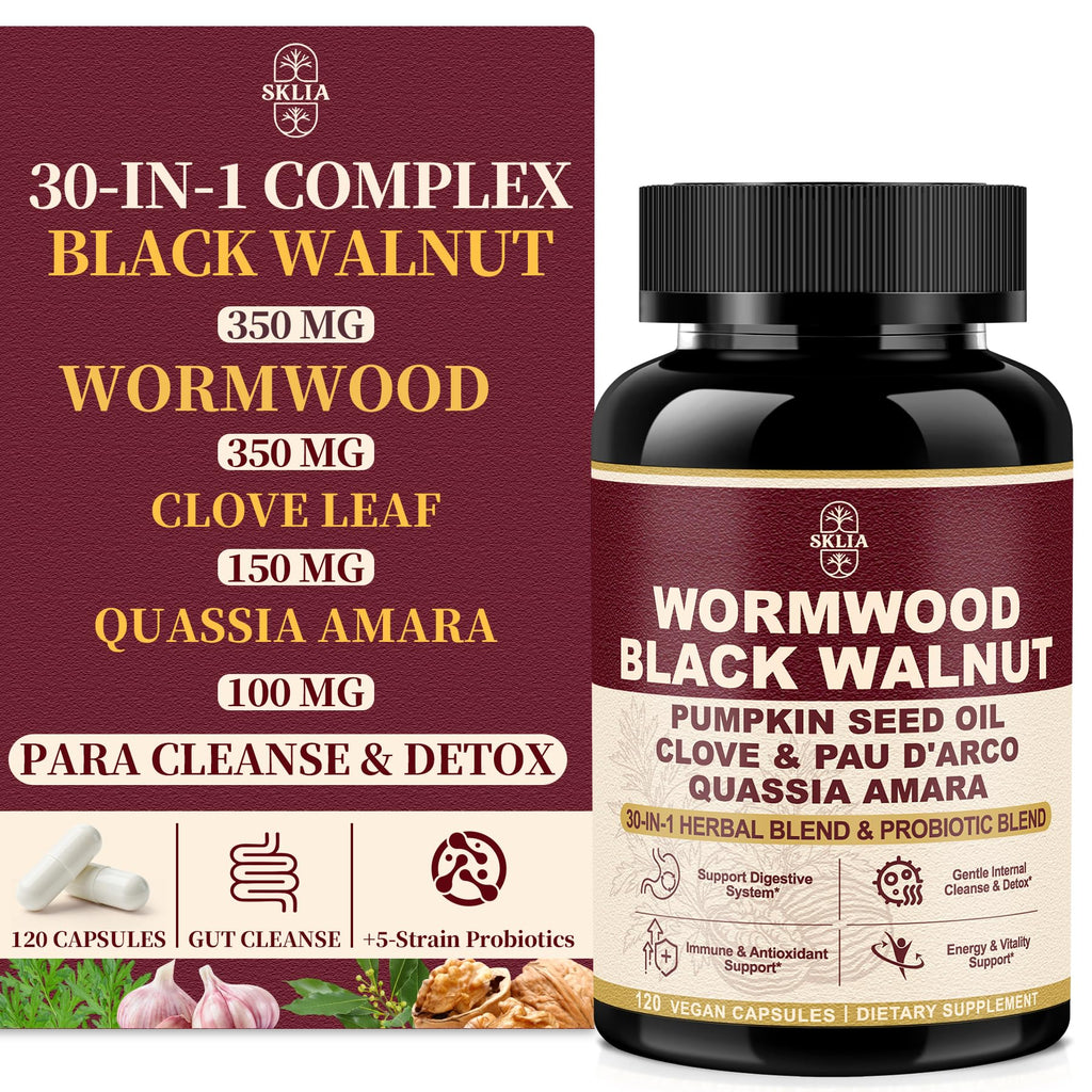 30-in-1 Liposomal Wormwood Black Walnut Clove Cleanse for Humans Capsules – Gut Cleanse & Digestive Support with Clove, Pumpkin Seed Oil, Garlic, Quassia Amara - FENGGESTORE20