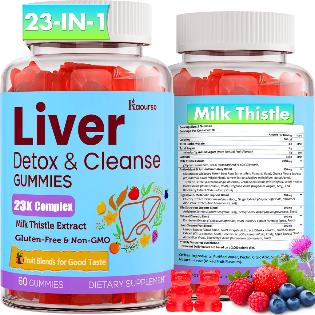 3000mg Liver Detox Repair & Cleanse Gummies | Milk Thistle 2000mg with Turmeric Dandelion Root & Artichoke for Liver Detox, Liver Support & Renew, Antioxidant, - FENGGESTORE20