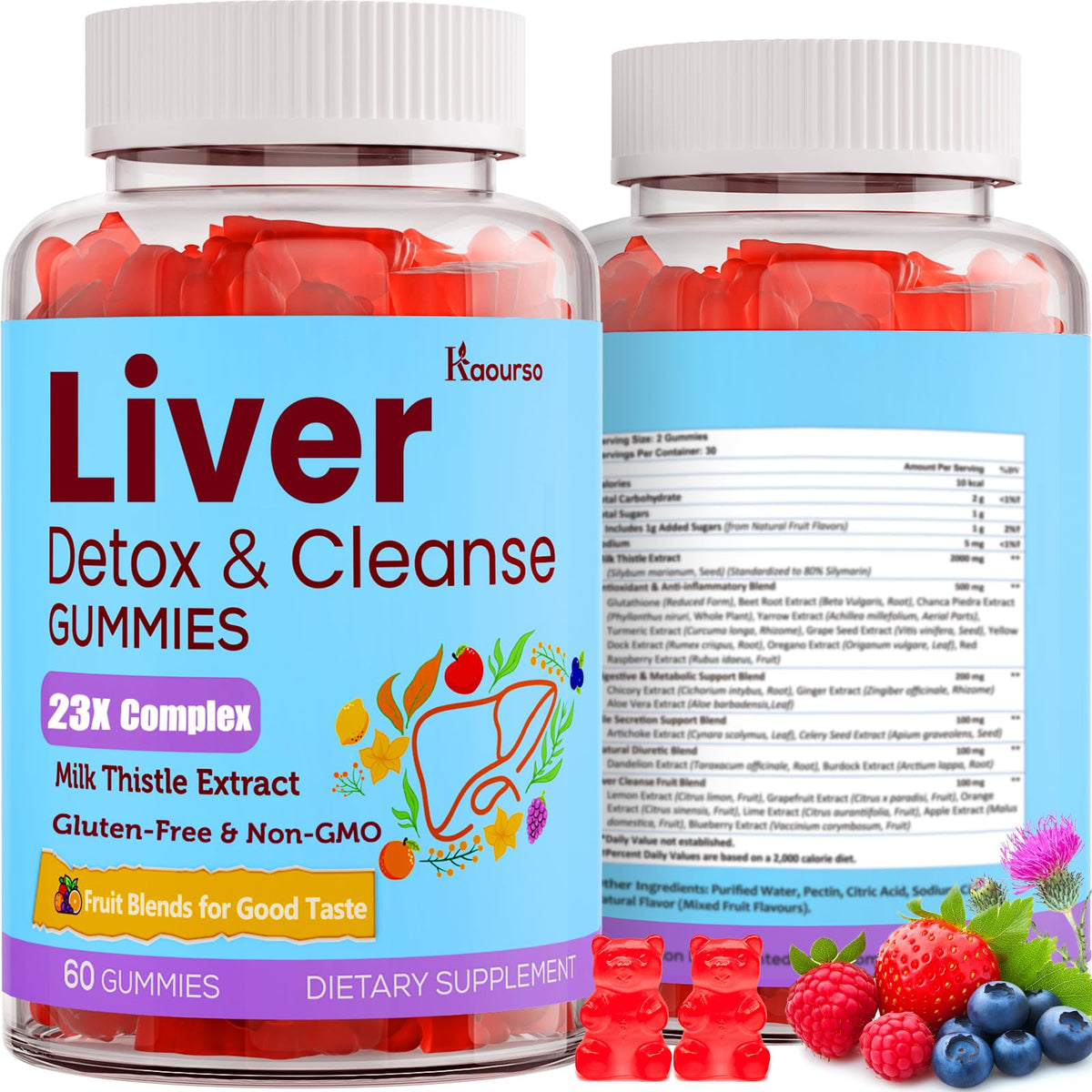 3000mg Liver Detox Repair & Cleanse Gummies | Milk Thistle 2000mg with Turmeric Dandelion Root & Artichoke for Liver Detox, Liver Support & Renew, Antioxidant, - FENGGESTORE20