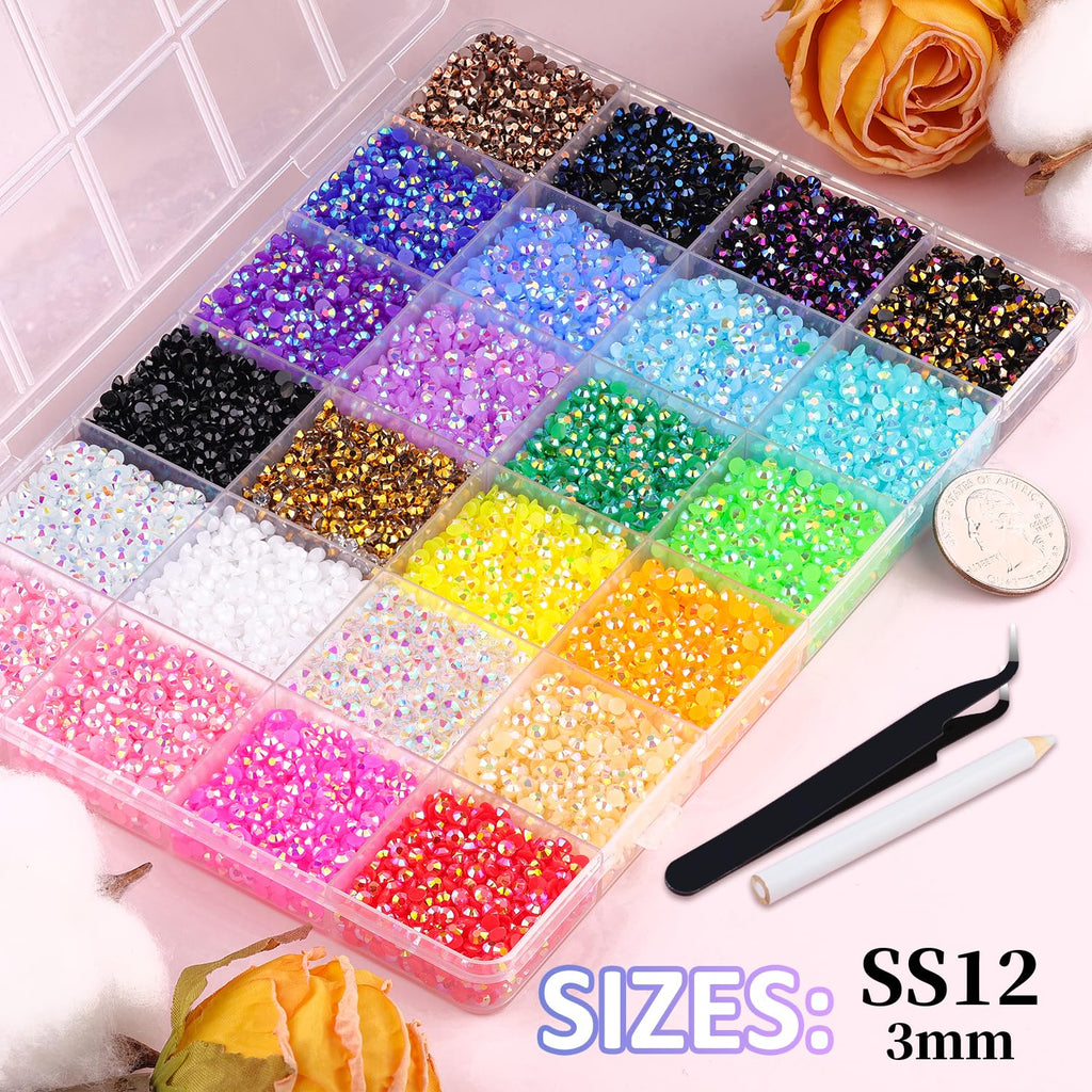 34000Pcs Resin Jelly Rhinestones for Bedazzling, Multicolor 3mm Flatback Gems - FENGGESTORE20