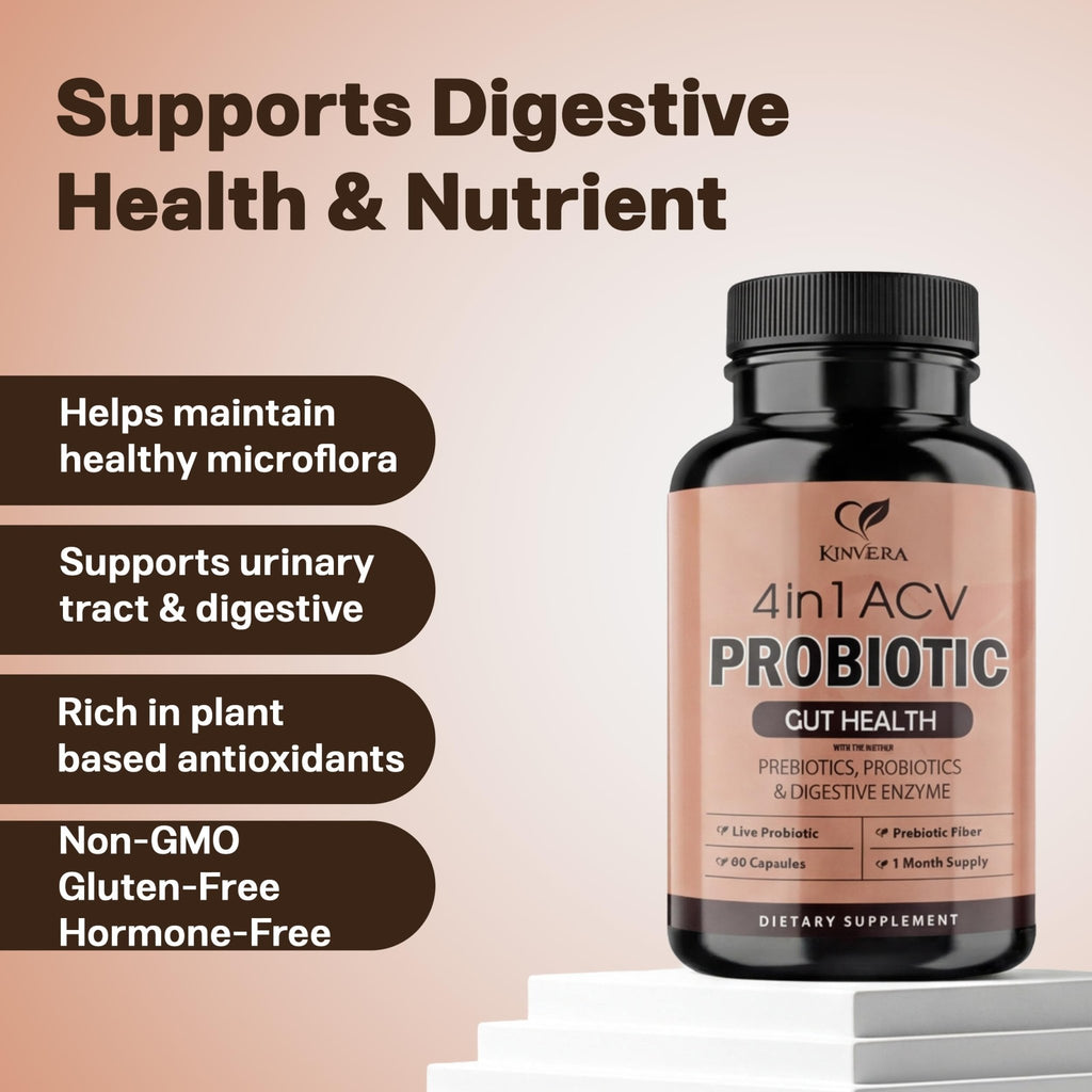 4-in-1 ACV Gut Formula – Apple Cider Vinegar, Prebiotics & Probiotics, Digestive Enzymes – Immune & Complete Digestion – 60 Veggie Capsules - FENGGESTORE20