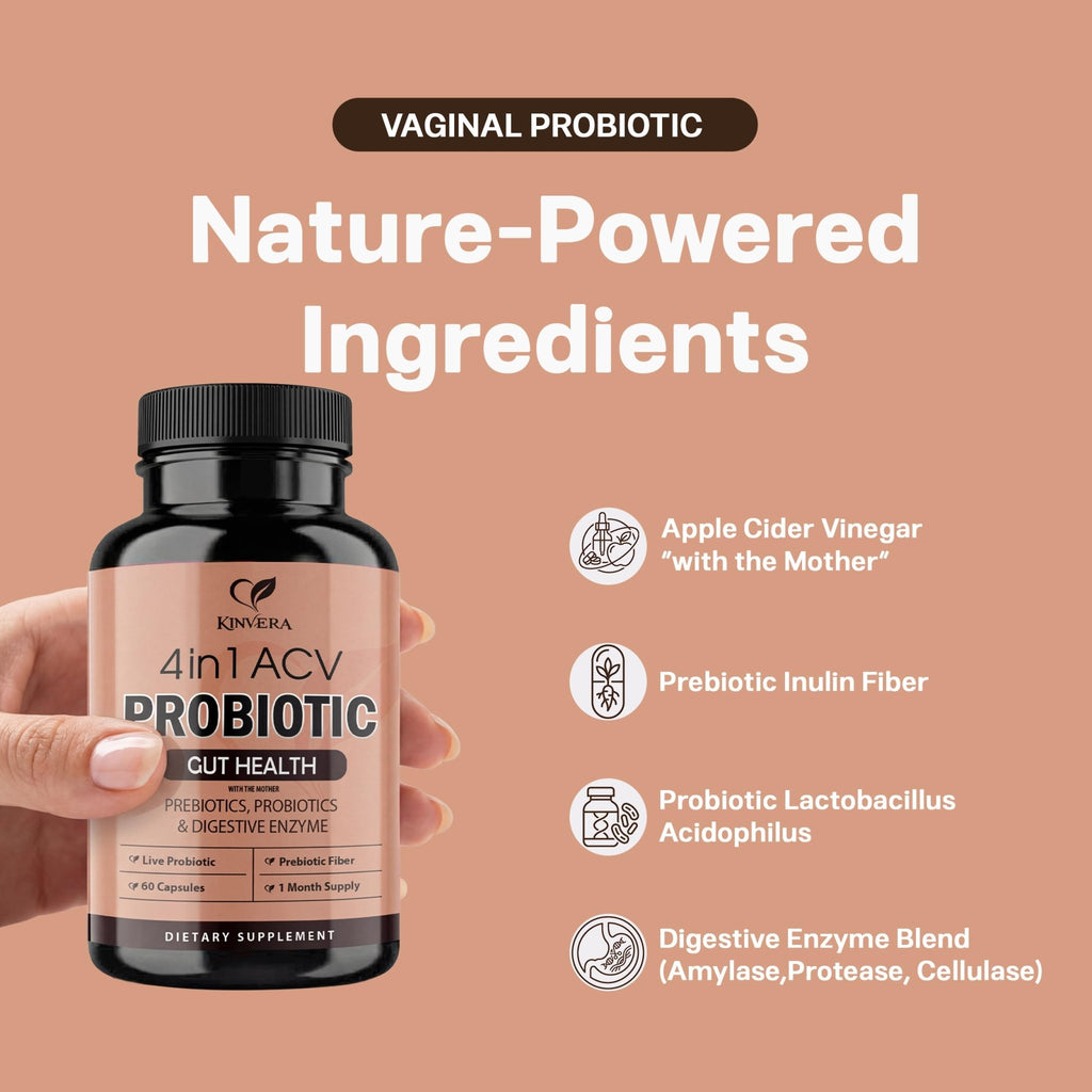 4-in-1 ACV Gut Formula – Apple Cider Vinegar, Prebiotics & Probiotics, Digestive Enzymes – Immune & Complete Digestion – 60 Veggie Capsules - FENGGESTORE20