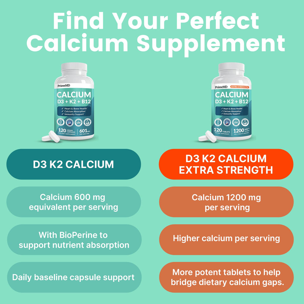 4-in-1 Calcium 1200 mg with Vitamin D3 K2 - Extra Strength Calcium Supplements for Women & Men with D3 K2 Vitamin 5000 IU - Everyday Vitality Supplement - FENGGESTORE20