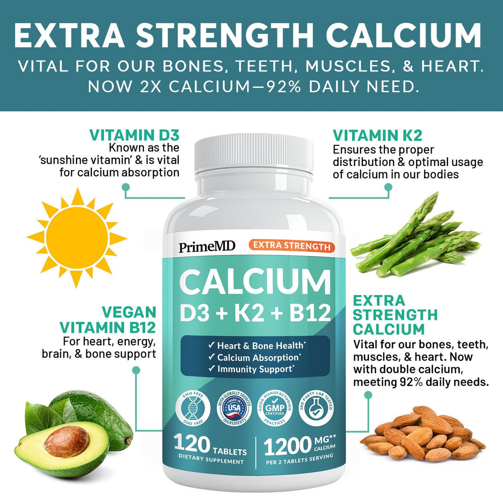 4-in-1 Calcium 1200 mg with Vitamin D3 K2 - Extra Strength Calcium Supplements for Women & Men with D3 K2 Vitamin 5000 IU - Everyday Vitality Supplement - FENGGESTORE20