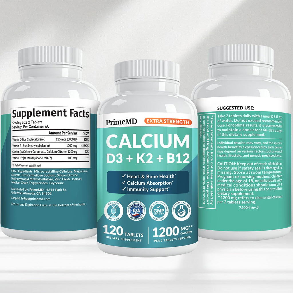 4-in-1 Calcium 1200 mg with Vitamin D3 K2 - Extra Strength Calcium Supplements for Women & Men with D3 K2 Vitamin 5000 IU - Everyday Vitality Supplement - FENGGESTORE20