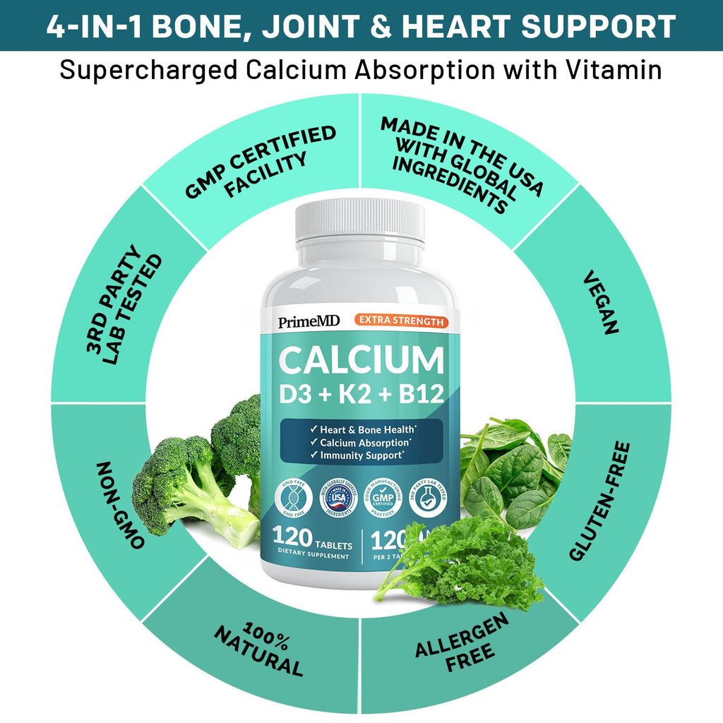 4-in-1 Calcium 1200 mg with Vitamin D3 K2 - Extra Strength Calcium Supplements for Women & Men with D3 K2 Vitamin 5000 IU - Everyday Vitality Supplement - FENGGESTORE20