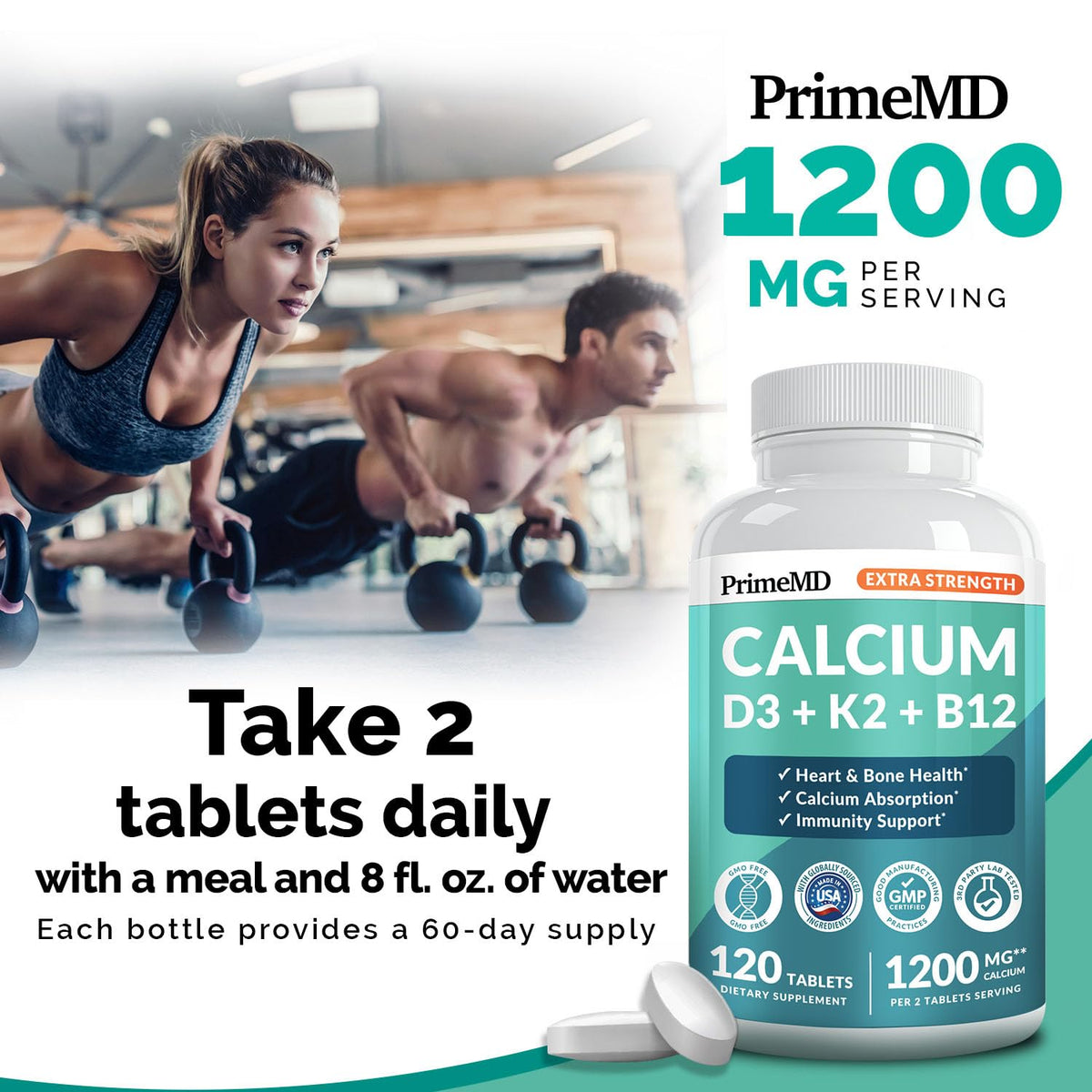 4-in-1 Calcium 1200 mg with Vitamin D3 K2 - Extra Strength Calcium Supplements for Women & Men with D3 K2 Vitamin 5000 IU - Everyday Vitality Supplement - FENGGESTORE20