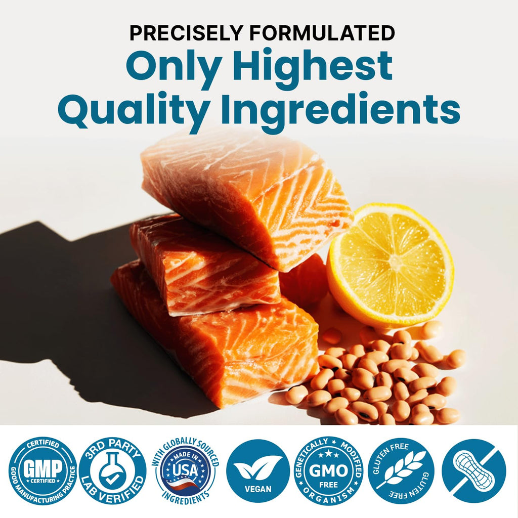 4-in-1 Fish Oil Omega 3 Fatty Supplements (2100mg) - Omega 3 Fish Oil with Vitamins D3 K2 and CoQ10 - Lemon Flavored (120 softgels) - FENGGESTORE20