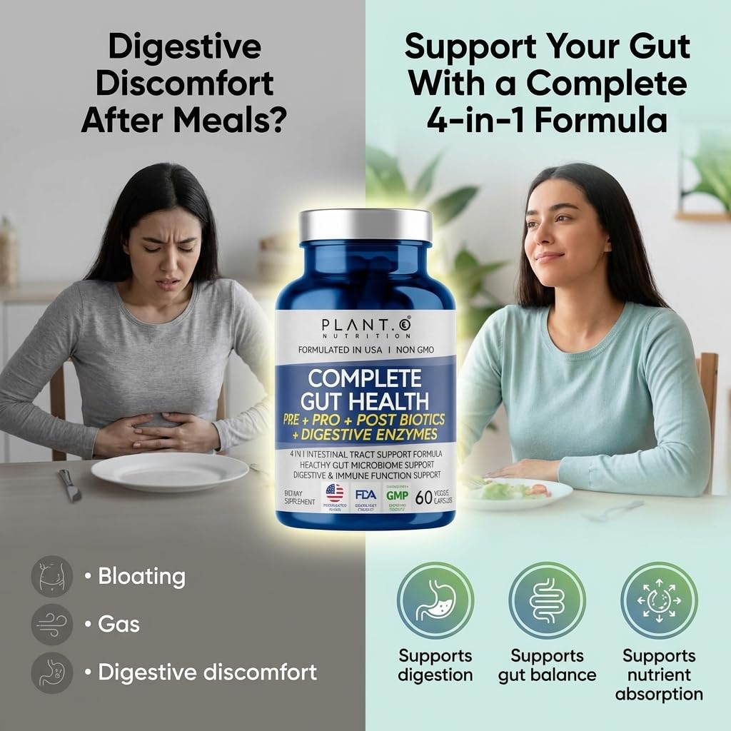 4-in-1 Gut Health Support – Prebiotics + Probiotics + Postbiotics + Digestive Enzymes – DE111 Spore Probiotic for Digestive Support & Bloating - FENGGESTORE20
