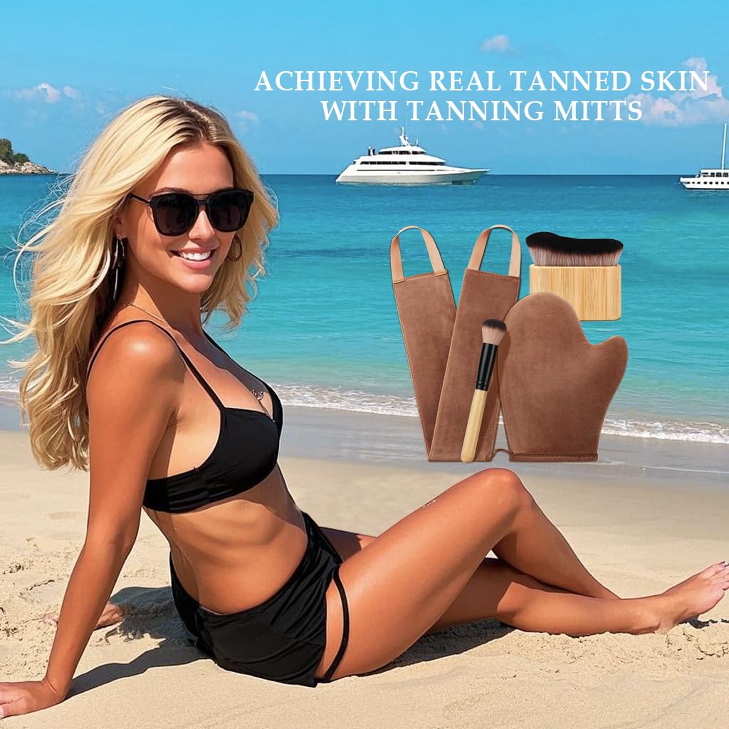 4 in 1 Luxury Velvet Tanning Mitt Self Tanning Mitt Applicator Self Tanner Brush Self Tanner Back Applicator - FENGGESTORE20