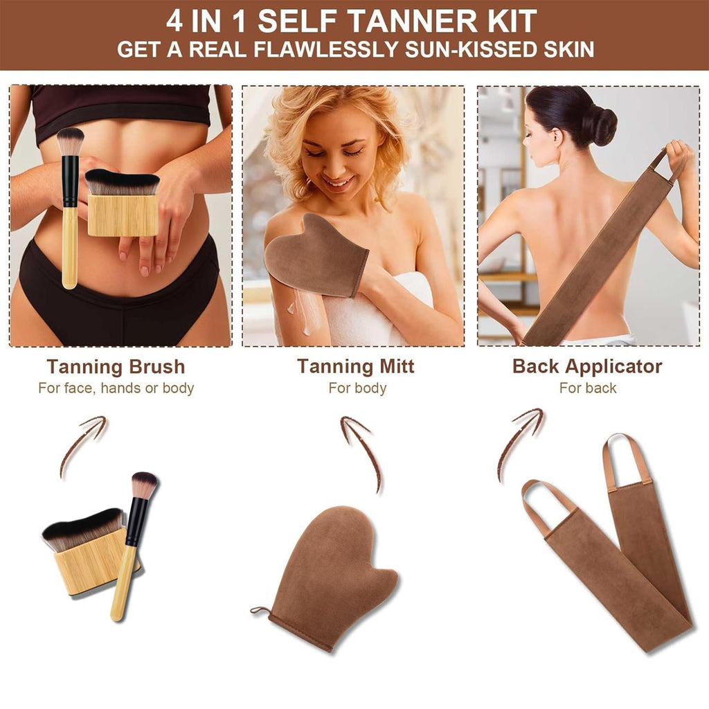 4 in 1 Luxury Velvet Tanning Mitt Self Tanning Mitt Applicator Self Tanner Brush Self Tanner Back Applicator - FENGGESTORE20