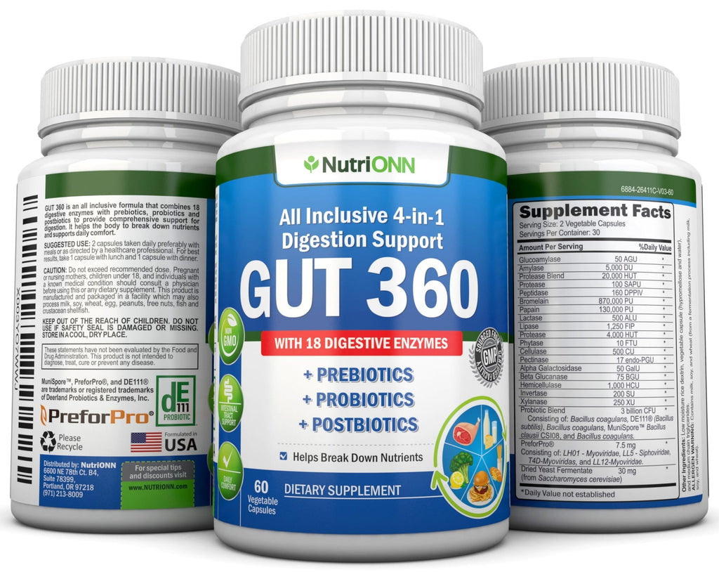 4-in-1 Probiotics, Prebiotics & Postbiotics with 18 Digestive Enzymes for Women & Men - Complete Gut & Digestive Support Supplement - FENGGESTORE20