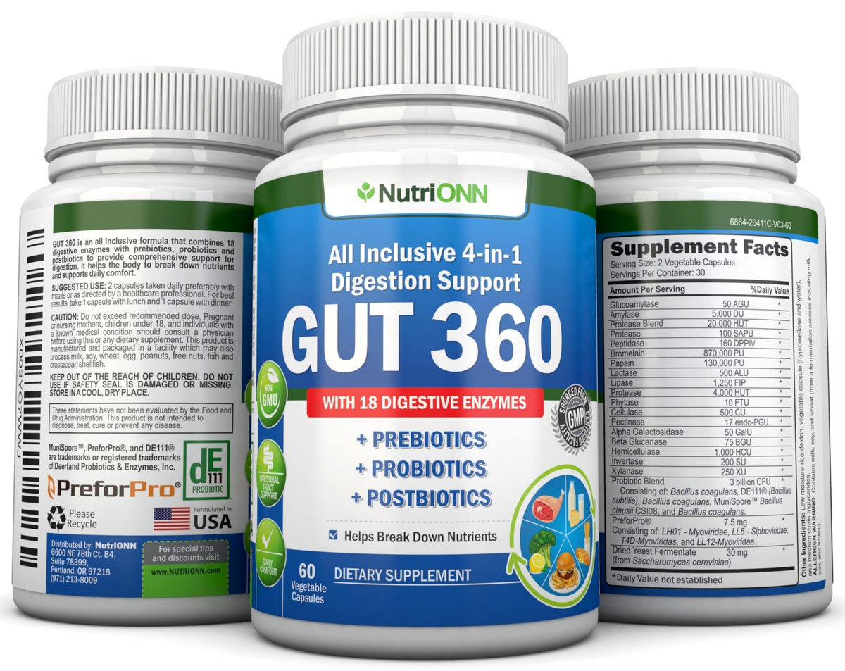 4-in-1 Probiotics, Prebiotics & Postbiotics with 18 Digestive Enzymes for Women & Men - Complete Gut & Digestive Support Supplement - FENGGESTORE20