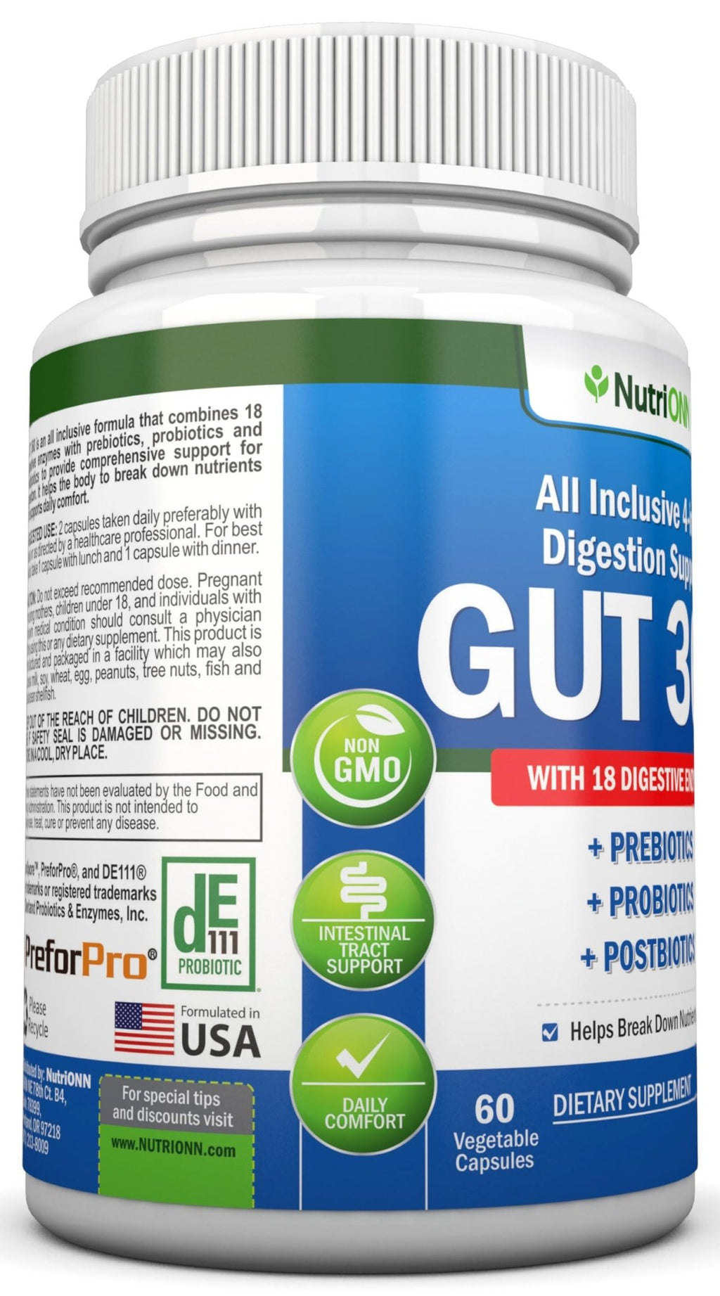 4-in-1 Probiotics, Prebiotics & Postbiotics with 18 Digestive Enzymes for Women & Men - Complete Gut & Digestive Support Supplement - FENGGESTORE20