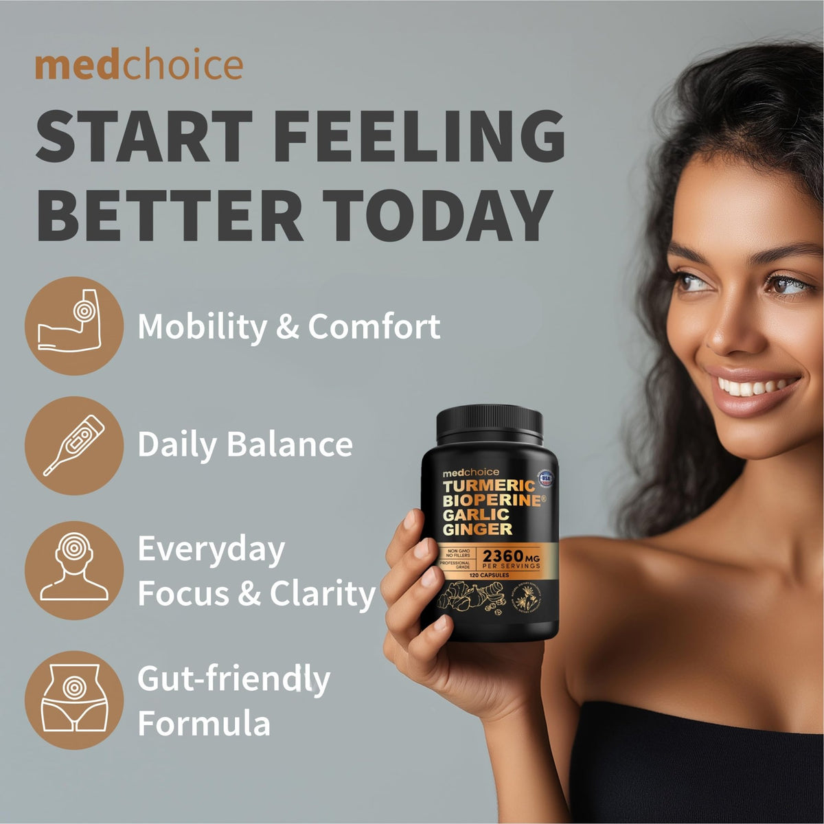 4-in-1 Turmeric Joint Support Supplements with Garlic and BioPerine - 2360 mg High Potency Herbal Blend for Mobility, Everyday Flexibility, Digestive Comfort - FENGGESTORE20
